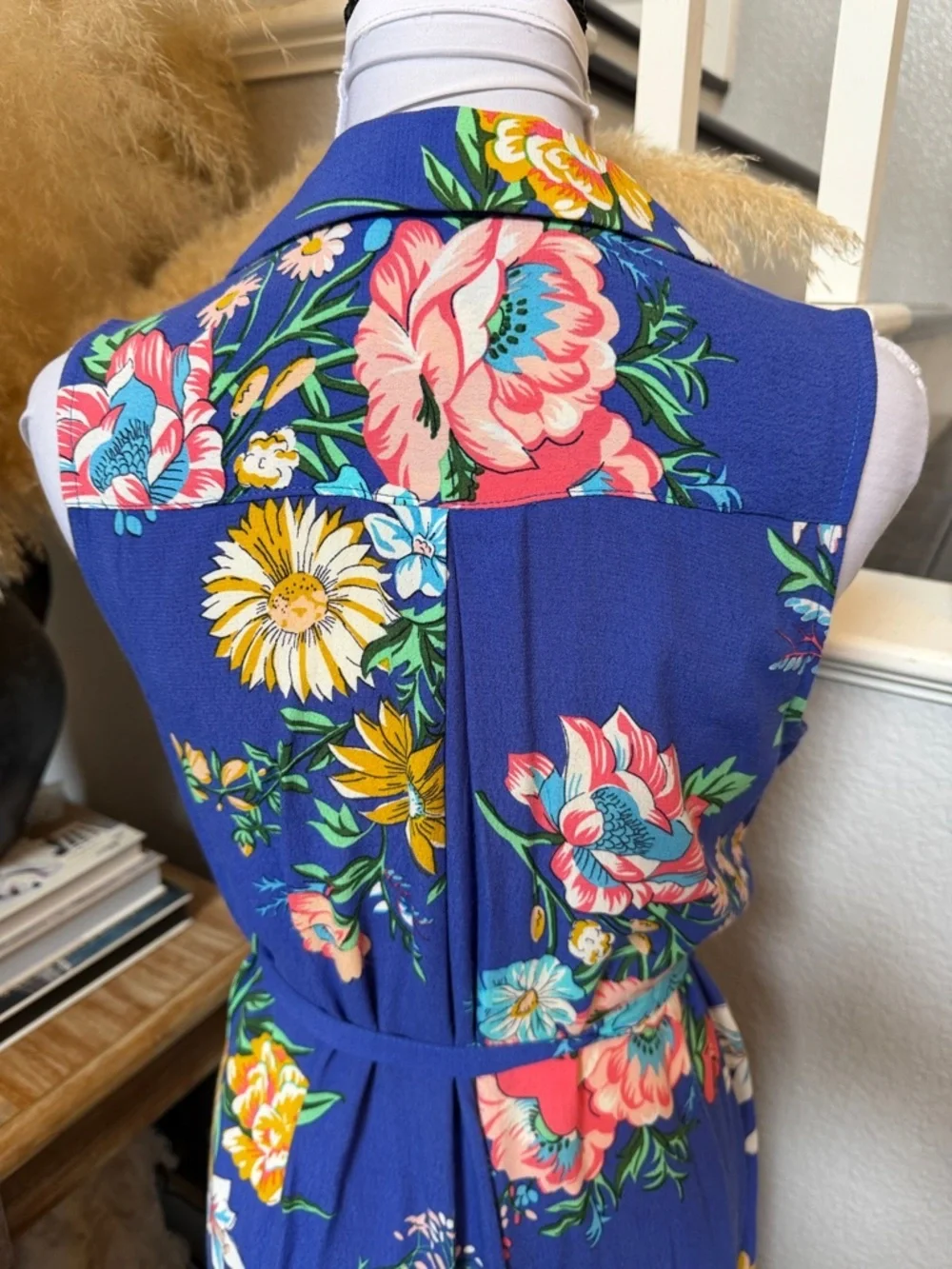 Anthropologie Maeve Rory Floral Sleeveless Button Down Midi Shirtdress Blue SZ 0